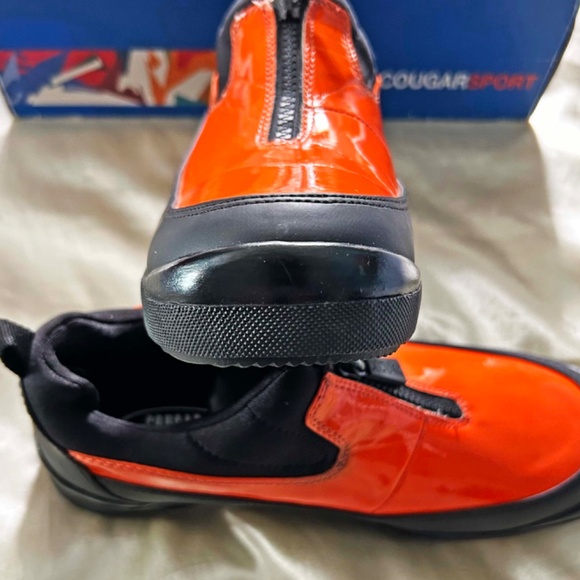 RAIN SHOES, RUBBER, LADIES SZ 8, WATERPROOF, ZIPPERS ON VAMP, ORANGE AND BLACK, - Picture 12 of 13
